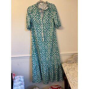 Women's Summer Boho Maxi Vintage Printed V Neck Ruffle Hem Lightweight Flowy Dre